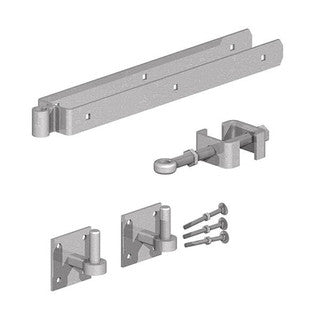 Field Gate Adjustable Double Strap Hinge Set with Hooks on Plates | 24" 600mm Galvanised