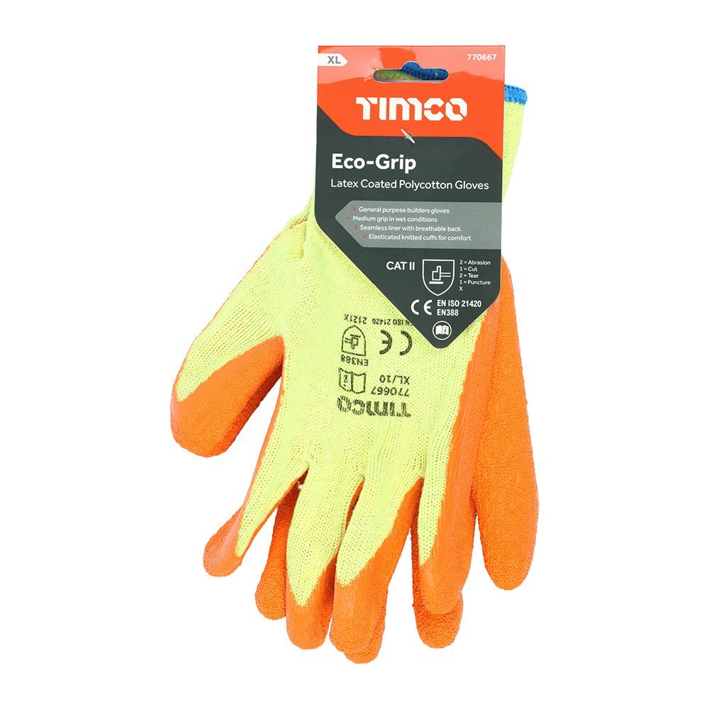 TIMCO Eco - Grip Gloves - Crinkle Latex Coated Polycotton - Decking Delivery