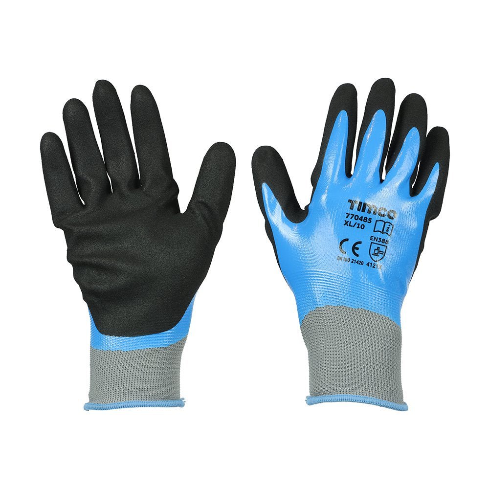 TIMCO Waterproof Grip Gloves - Sandy Nitrile Foam Coated Polyester - Decking Delivery