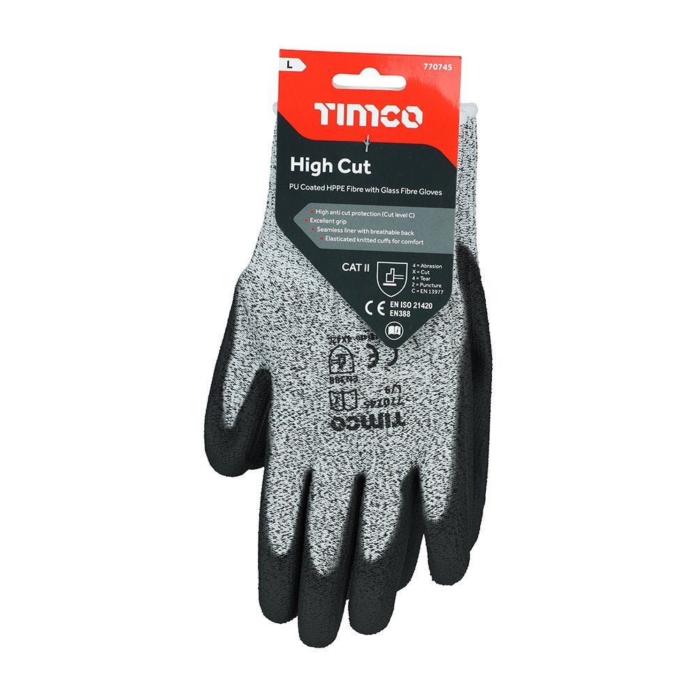 TIMCO High Cut Gloves - PU Coated HPPE Fibre with Glass Fibre - Decking Delivery