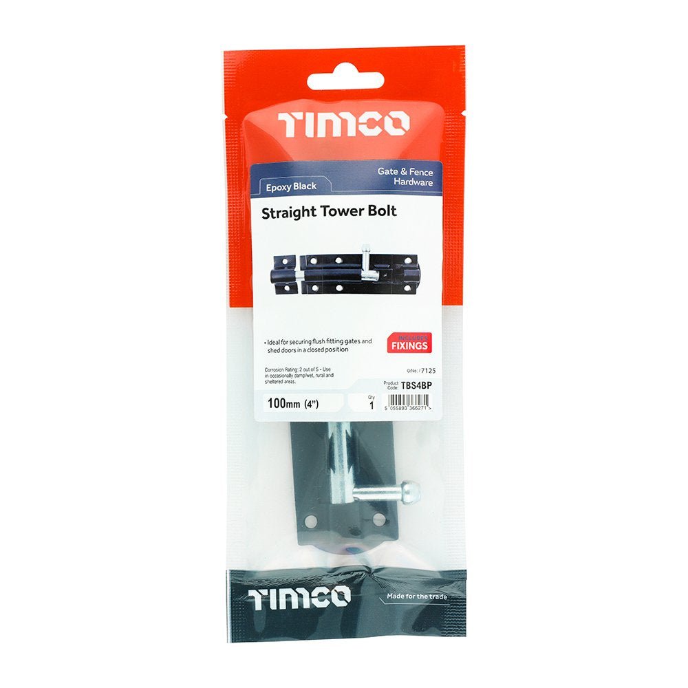 TIMCO Straight Tower Bolt 4" - Black - Decking Delivery