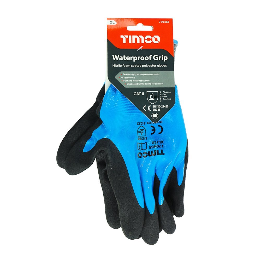 TIMCO Waterproof Grip Gloves - Sandy Nitrile Foam Coated Polyester - Decking Delivery